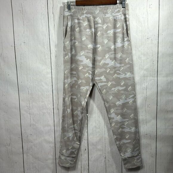 Pink Victoria Secrets Active High Waist Camouflage Pockets Gray Logo Joggers - Picture 1 of 15
